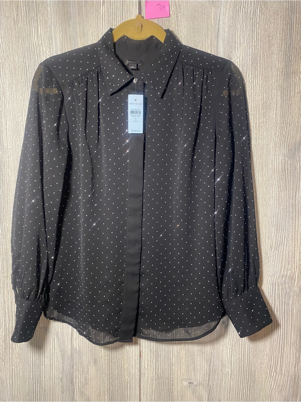 Ann Taylor Black/Silver gem stones Button-Down Blouse